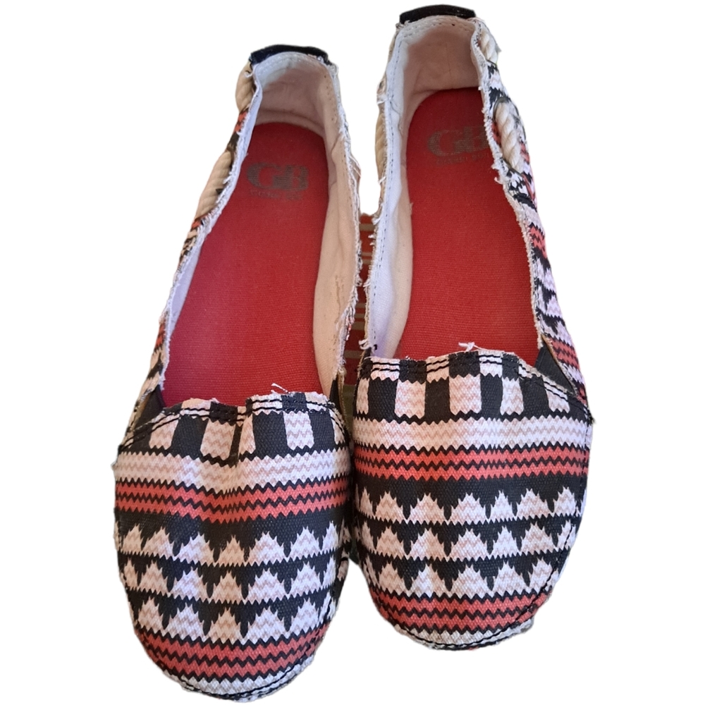 Giani Bini black & orange Aztec/Western print slip on flats/loafers, 9
